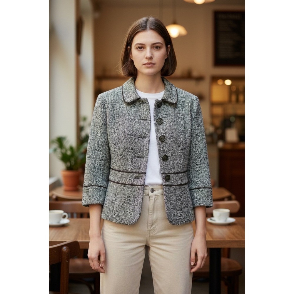 Ann Taylor Loft Brown Tweed Blazer Jacket Size 10P